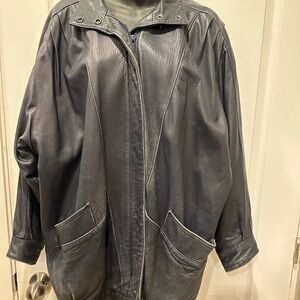 Women's Classic Navy Blue Leather Jacket